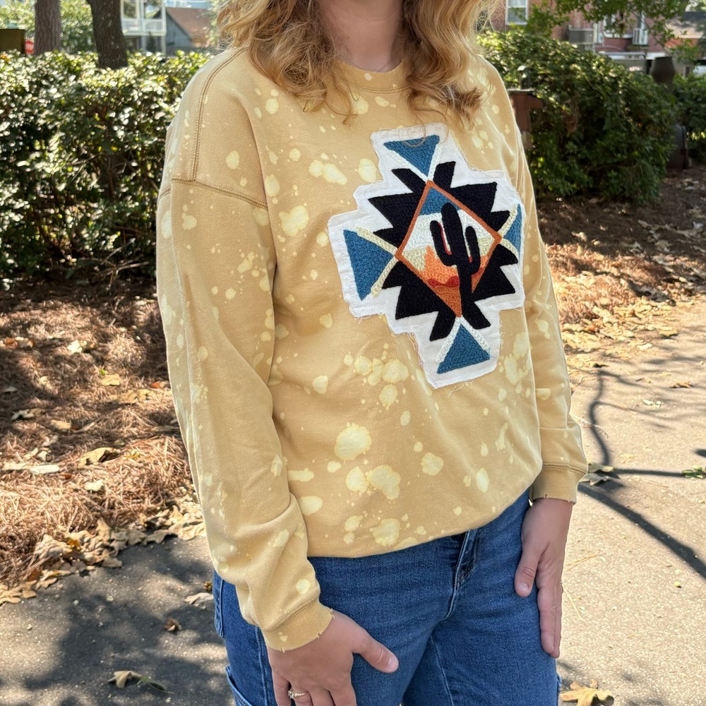 One 24 Rags chenille Desert Vibes Yellow WESTERN Sweatshirt NWT